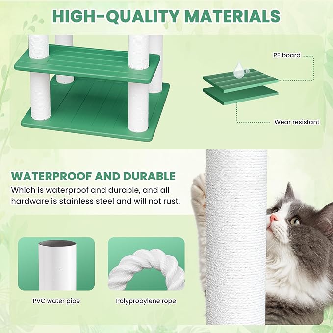 74 Inches Tall Outdoor Weatherproof Cat Tower, Multi-Level Cat Tree, Large Cat Condo with PVC Board and Cat Scratching Posts, for Outside and Indoor Cat Houses