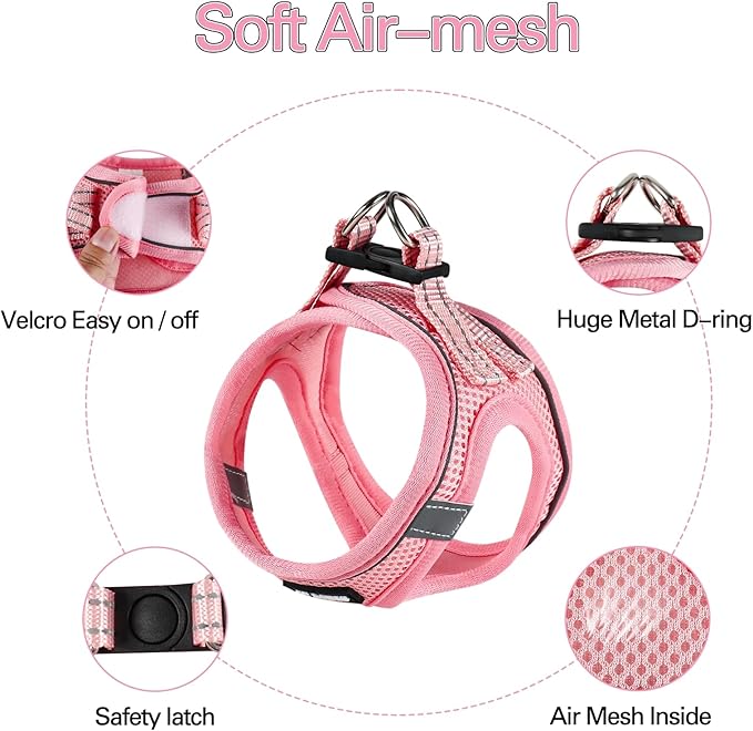 Dog Harness for Small Dogs and Leash Set, Honeycomb Grid, Reflective Lightweight Harness & Anti-Twist Pet Lead (Multi Color, Size: XS-S-M) (S, Pink)