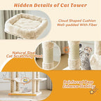 Large Cat Tree 66 Inch, Multi-Level Tall Cat Tree Tower with Condo, Perches, Sisal Scratching Posts and Hammock, Pet Play House with Dangling Balls for Indoor Cats, Beige