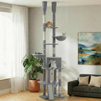 PAWZ Road Tall Cat Tree, Floor to Ceiling Cat Tower with Adjustable Height(85-112 Inches), 7 Tiers Climbing Tower with Cozy Hammocks, 5 Platforms and Scratching Posts for Indoor Cats-Gray