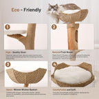 Modern Adult Cat Tree for Large cat Solid Wood Cat Tower for Indoor Cat Tall Cat Condo Cat Climbing Tower with Scratching Post Bed
