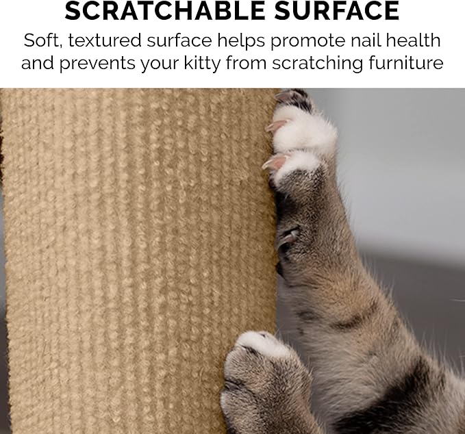 Furhaven Wrap Around Scratching Post Cover for Indoor Cats, Fits Posts Up to 3.5" Diameter, Durable & Less Mess - Tiger Tough Carpet Scratch Mat - Cream, Large