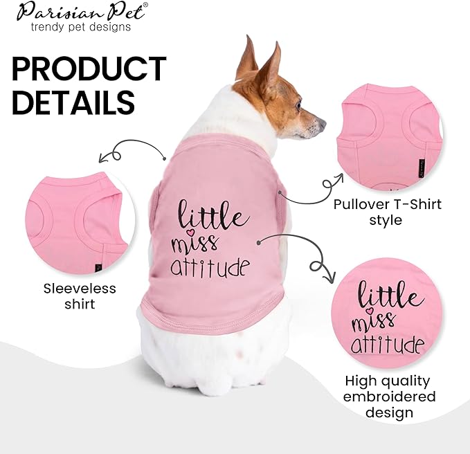 Parisian Pet Dog Shirt – 100% Cotton Shirts for Large Dogs – Sleeveless Miss Attitude Pink Puppy Clothes – Breathable and Soft Girl Dog Clothes - Stretchy Pet Apparel - Summer Tshirts for Dogs