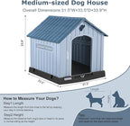 LEMBERI Durable Waterproof Plastic Dog House for Small to Medium Sized Dogs, Indoor Outdoor Doghouse with Air Vents and Elevated Floor, Easy to Assemble (Blue, 33.5" L x 31.5" W x 33.9" H)