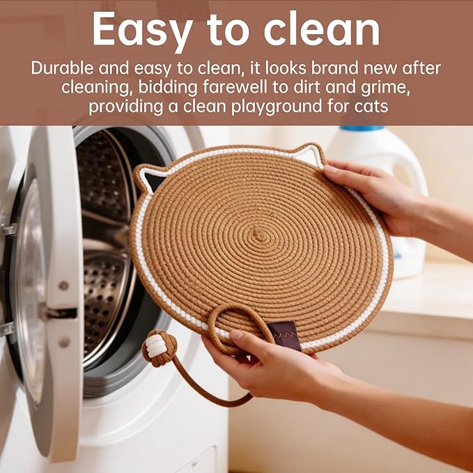 Cat Scratcher Mat, Natural Cotton Rope Cat Scratch Pad, 18.11'' Round Horizontal Floor Cat Scratching Pads for Indoor Cats, Cat Furniture Protector for Wall, Couch, Carpets, Sofas (white, Extra Large)