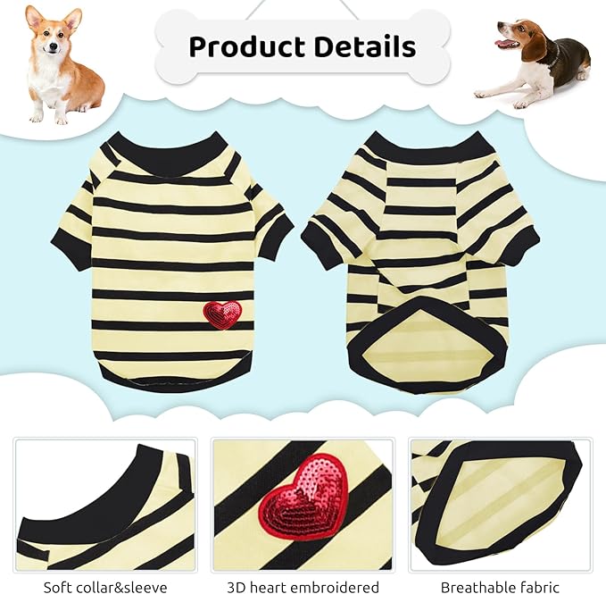 Dog Striped T-Shirts for Small Dogs Cats, Dog Vest Pet Apparel Tee Shirts Spring Summer Suitable for Small and Medium Large Pets French Bulldog Bichon, Rose XS