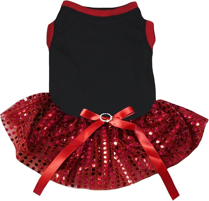 Petitebella Plain Sequins Tutu Puppy Dog Dress (Black/Red, XX-Large)