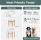 Ceramic Raised Dog Bowl Set, Elevated Dog Bowl with Stand, Food and Water Bowl for Large Breed Dogs, Weighted Pet Dishes(8.2'',60OZ, White)