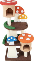 Mushroom Cat Tree, Multi-Layer Cat Tower with 2 Condos & Platforms, Cat Activity Center with Full-Wrapped Sisal Posts, Sisal Scratching Boards & Interactive Balls for Indoors (57.5")
