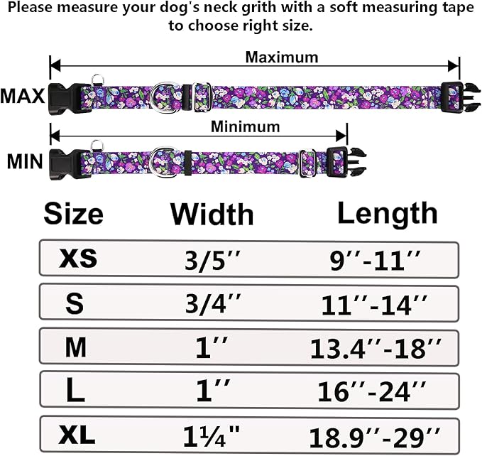 Martingale Collar for Dogs with Buckle Adjustable Nylon Slip No Pull Training Dog Collars (Purple Floral, Small)