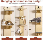 Door Hanging Cat Shelf, 4-Tiers Vertical Cat Tree Over The Door, Over the Door Cat Climber with Kitten Scratching Post, Pads, Tease Ball,Doors Cats Ladder for Indoor Kittens Jumping & Playing 170cm
