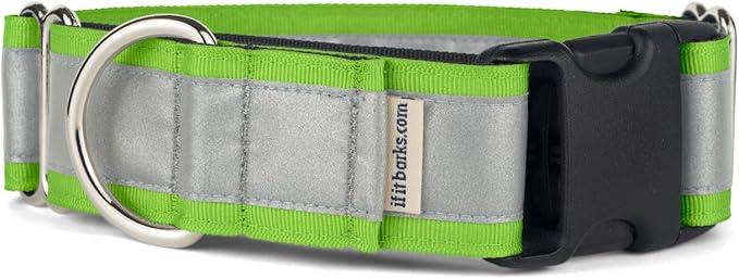If It Barks - 1.5" Reflective Martingale Collar with Quick Snap Buckle for Dogs - Adjustable - Made in USA - Strong, Durable, and Comfy - Ideal for Training - Fits Most Breeds - Medium, Apple Green