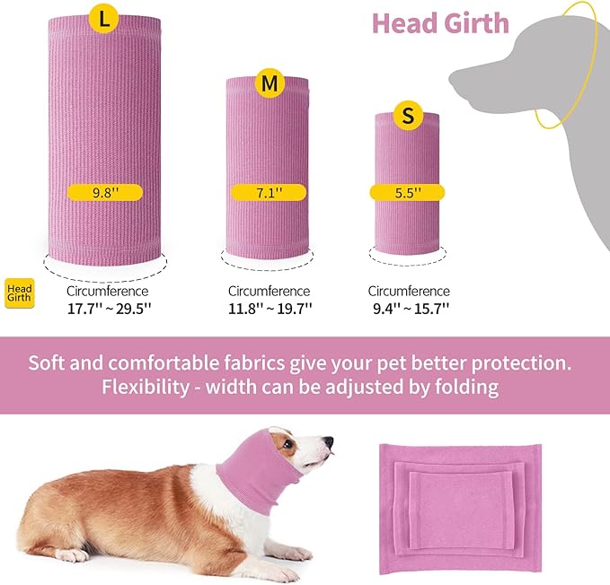 Nanaki Dog Hood Calming Ear Wrap, Quiet Headband Dog Head Cover Snood Doggy Ear Fireworks Muffs, The Grooming and Force Drying Pet Head Protector for Anxiety Relief Calming Doggy Covers for Noise