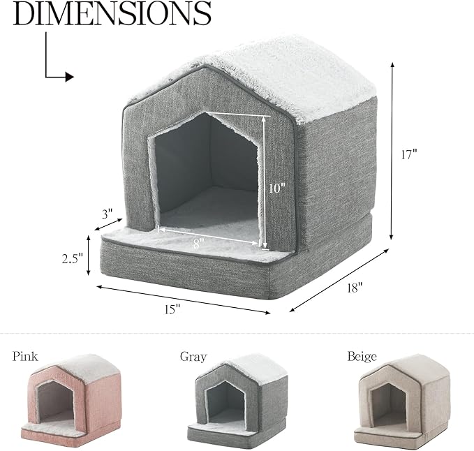 Orthopedic Cat House for Indoor Cats,Small Dogs,Super Soft Cat Bed Cave,Condos, Cubes,Cat Hideaway,Covered,Cat Bed for Kitty Small Medium Large Pet (Gray, 18" L x 15" W x 17" Th)