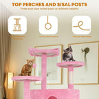 54in Cat Tree Tower for Indoor Cats, Cat Tower with Cat Scratching Post, Multi-Level Cat Furniture, Cat Tower with Funny Toys for Kittens-Pink