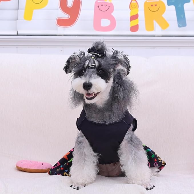 CuteBone Birthday Dog Dresses Velvet Holiday Small Dogs Clothes Onesie Pet Apparel Girl Puppy Skirt with Bow Hair Rope CVA50L-D