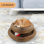 Magic Organ Cat Scratching Board, Interactive Scratch Pad with a Ball, Cat Scratcher for Grinding Claw, Recyclable and Durable, Furniture Protector, Retractable, Brown, Reversible