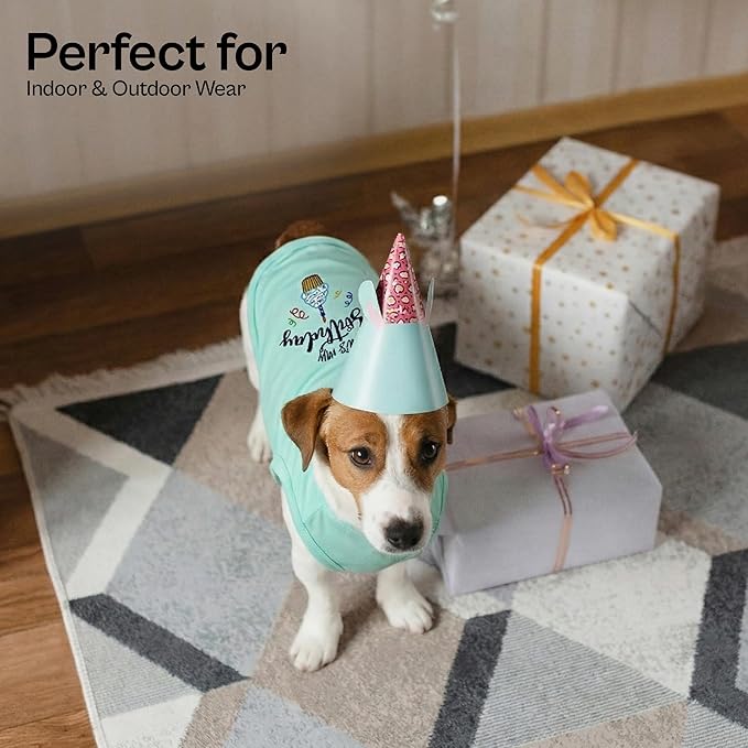 Parisian Pet Dog Shirt – 100% Cotton Shirts for Small Dogs – Blue Sleeveless Puppy Clothes – Lightweight and Breathable Dog Birthday Shirt – Boy Dogs Clothes - Stretchy Pet T Shirts