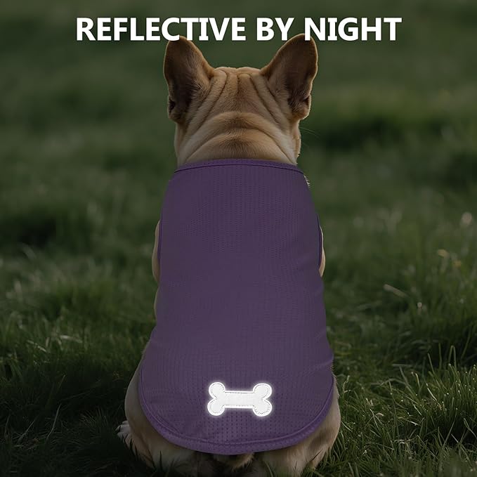 KYEESE 2Pack Dog Shirt, Lightweight Sun Protection Dog T Shirts for Medium Large Dogs Boy Girl, Breathable Mesh Tank Top Sleeveless Pet Reflective Vest, Soft Summer Dogs Clothes, Dinosaur+Purple, 2XL