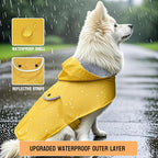 Dog Raincoat Dogs Rain Jacket Reflective Poncho Rainwear Waterproof Pet Clothes Winter Warm Lined Pocket Hooded Leash Hole Adjustable for Puppy Small Dogs,Yellow,M,Back Length 10.5 Inch