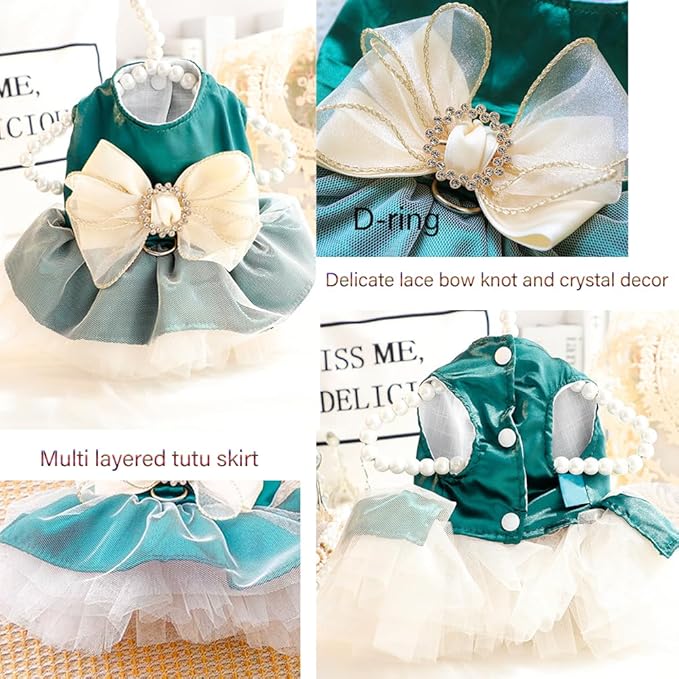 ANIAC Retro Dog Tulle Dress with Leash Ring Spring Summer Girl Puppy Clothes for Small Dog Cat Apparel Formal Pet Prom Dress for Christmas Wedding Birthday Valentines (Small)
