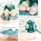 ANIAC Retro Dog Tulle Dress with Leash Ring Spring Summer Girl Puppy Clothes for Small Dog Cat Apparel Formal Pet Prom Dress for Christmas Wedding Birthday Valentines (Green, X-Small)
