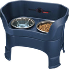 Neater Feeder Deluxe Mess-Proof Elevated Dog Bowls for Large Dogs (40+ lbs), 2 Height Adjustable (14.5” & 17.5”) No-Spill Raised Dog Bowl Stand, Stainless Steel Food Bowl Set, Made in USA, Dark Blue