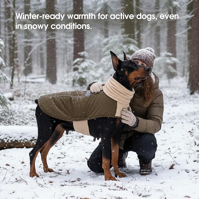 ASENKU Dog Coat, Dog Winter Jackets with Fleece Turtleneck, Windproof, Reflective Pet Snow Jacket for Cold Weather, Coats for Extra Large Size Dogs, Army Green, XXXXL
