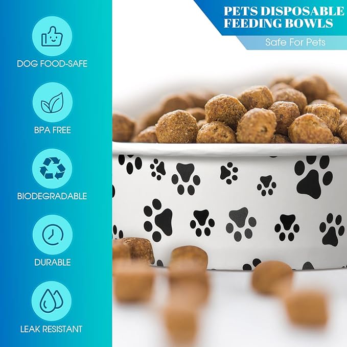 30 Pieces Disposable Dog Bowls 16 oz Small Pet Feeding with Printed Pattern Dishes for Small Pet Paper Food Travel Bowls for Feeding Dogs and Cats Puppies Dry Wet Food Water