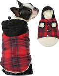 Fleece Lining Dog Hoodie for Small Dogs Extra Warm Plaid Sweater with Drawstring Hooded Coats in Winter Puppy Jacket,Red M