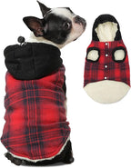 Fleece Lining Dog Hoodie for Small Dogs Extra Warm Plaid Sweater with Drawstring Hooded Coats in Winter Puppy Jacket,Red S