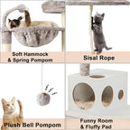 Cat Tree with Litter Box Enclosure, 2-in-1 Cat Tower for Indoor Cats, Large Wood Cat Condo with Basket, Scratching Posts, Pompoms, White