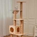 61'' Tall Real Solid Wood Cat Tower with Space Capsule Cat Bed, Top Bed with Toy Ball,Sisal Scratching Posts, Multi Cat Tree for Large Cats 20 lbs Heavy Duty