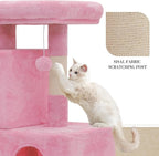 Athena Collection Small Cat Tree, Modern 34 Inch Cute Cat Tree Tower with Scratching Post 2 Condo Activity Platform and Playing Ball for Indoor, Pink