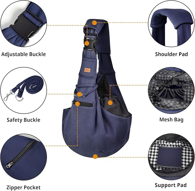 CUBY Dog and Cat Sling Carrier - Hands Free Adjustable Small Pet Sling - Soft Pouch and Tote Design - Suitable for Puppy, Small Dogs Cats Outdoor