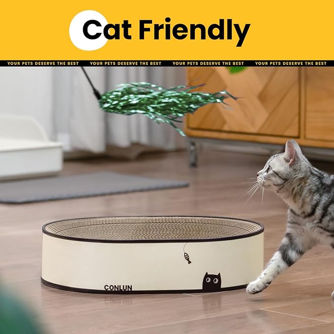 Oval Cat Scratcher Bed, 2-in-1 Cat Scratching Board, Natural Corrugated Cardboard Scratch Pad Lounge, Sealed Base Traps Debris,No Assembly Kitty Furniture,Stylish Colors Blends Any Home Decor