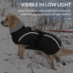 Queenmore Winter Dog Coat Warm Dog Jacket Vest Waterproof Puffer Fleece Snowsuit Adjustable Buckle Leash Hole Reflective Cold Weather Parka for Small Medium Large Dogs Girl Boy Black M
