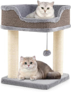 Tangkula Small Cat Tree for Indoor Cats, Modern Carpeted Cat Tower with Soft Plush Perch, Cat Condo Cat Bed with Scratching Posts, Dangling Ball, Cute Cat Activity Tree for Play Rest (Light Gray)