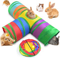 Bissap Rabbit Tunnel, 9.8'' Collapsible Bunny Tunnel and Tube 3 Ways Pet Hideout with 1 Play Ball for Indoor Kittens Dwarf Rabbit Bunny Guinea Pig Chinchilla Small Animal Activity Fun Toy (Rainbow)