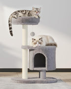 Cat Tree, 34.3 Inches Cat Tower with Scratching Post, Condo, Interactive Hanging Ball, Plush Perch for Indoor Large Cats, Gray