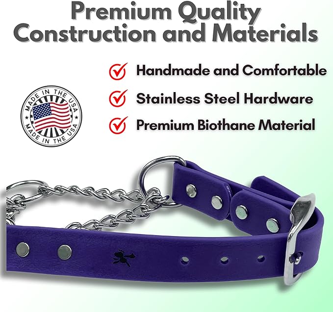 Martingale Collar for Dogs, Biothane, Stainless Steel Hardware, No Pull, Made in The USA, Professional Grade, XXS, Purple