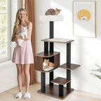 PETSITE 59.5 Inches Modern Cat Tree, Multi-Level Cat Tower with Scratching Posts, Large Condo with Removable Pad, Cushioned Soft Top Perch, and Interactive Dangling Ball (Brown)