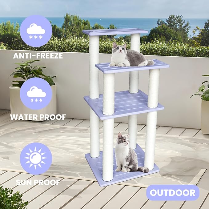 46 Inches Outdoor Cat Tower, Large Multi Level Cat Tree with Big Polypropylene Rope Scratching Posts for Indoor and Outdoor Cats