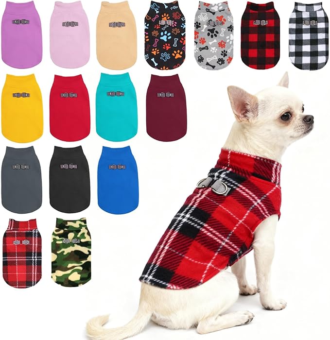 BEAUTYZOO Dog Fleece Vest Sweater Winter Jacket for Small and Medium Dogs with D-Ring Leash Cold Weather Coat Hoodie for XS S M Dogs Boy or Girls, Red Buffalo S