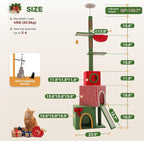 PETEPELA 83-108'' Floor to Ceiling Christmas Cat Tree for Large Indoor Cats, Tall Cat Tower with Adjustable Height with 3 Large Cat Condos, Cozy Hammock, Scratching Posts, Green/Red