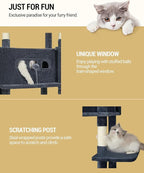 Cat Tree, 82.6" Large Cat Tower for Indoor Cats, Multi-Level Cat House with Condo, 8 Scratching Posts, Hammock, 4 Pom Poms, Dark Grey MS21018SG