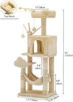 YITAHOME 44in Multi-Level Cat Tree for Indoor Kittens, Cat Furniture with Scratch Posts, Window Padded Plush Perch, Comfortable Hammock, and Interactive Pompoms, Beige