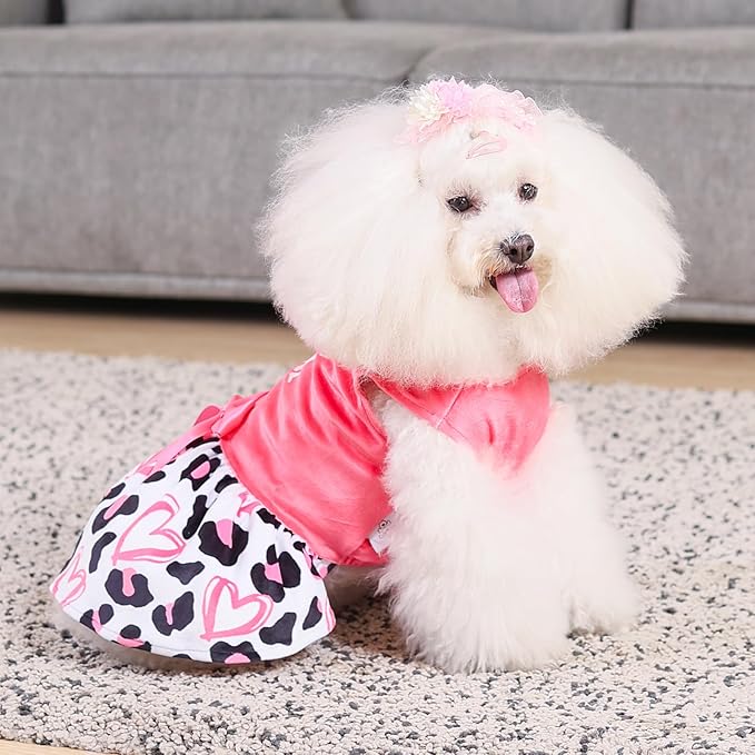 CuteBone Dog Dresses Velvet Mama's Girl Small Dogs Clothes Onesie Pet Apparel Girl Puppy Skirt with Bow Hair Rope CVA40XS-D