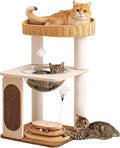 Modern Cat Tree for Large Cats, Modern Cat Tree Tower with Wide Shelves Cotton Scratching Posts, Super Sturdy Base, Cozy Perches, and Interactive Toys for Indoor Kittens 31-Inch