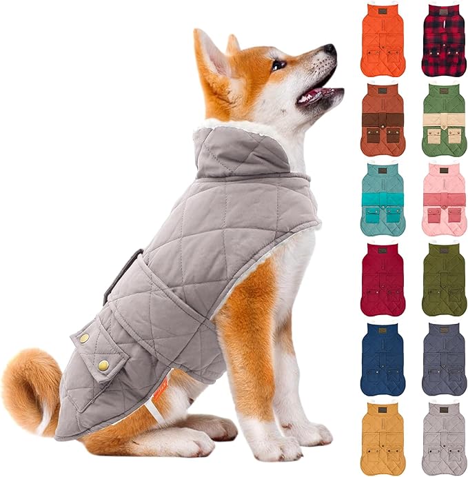 KYEESE Dog Coat Waterproof Dogs Jacket with Fleece Lined Soft Pet Sweater for Cold Weather Warm Pet Winter Puffer Coat with Leash Hole Thick Pets Clothes with Pocket Windproof Dog Coats for Small Dogs